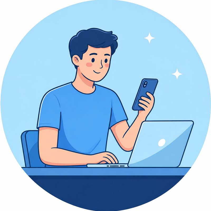 A person completing e-learning on a laptop and smartphone.